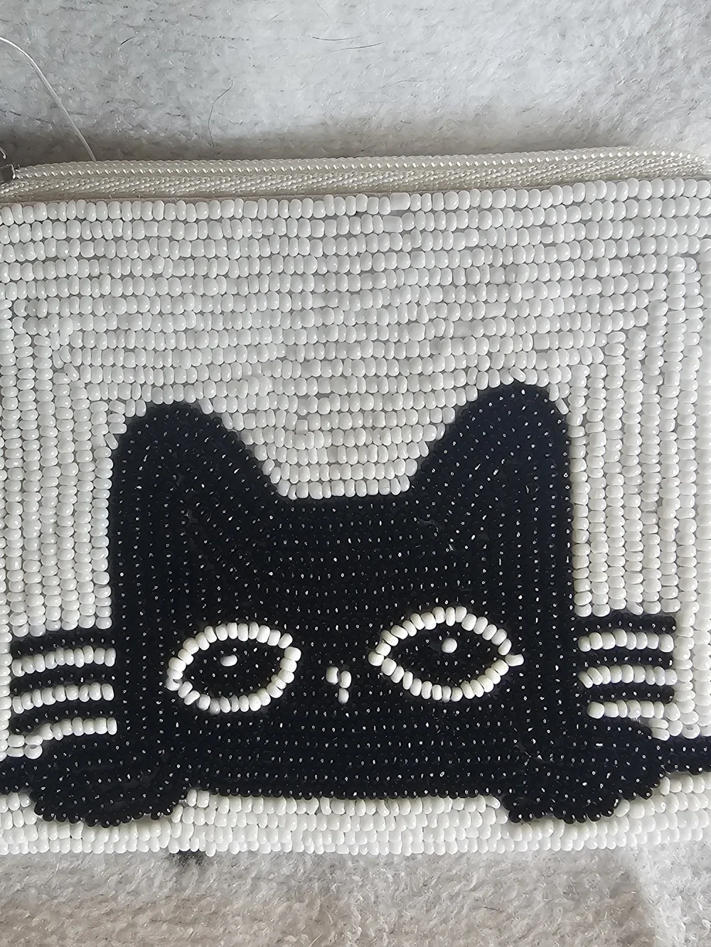 Unbranded White & Black Beaded Cat Pouch